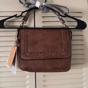 Ampere Creations Woven Trim Brown Crossbody Bag - Classic Everyday Style